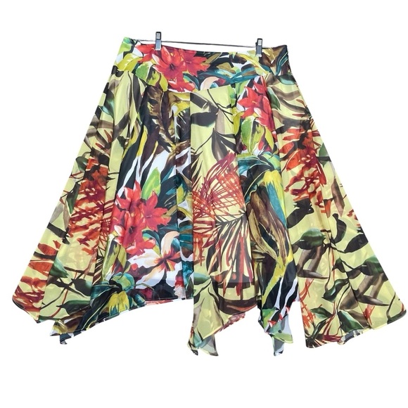 Chico's‎ Asymmetrical Midi Tropical Floral Flowy Handkerchief Hem Skirt - Sz 16 - Picture 2 of 10